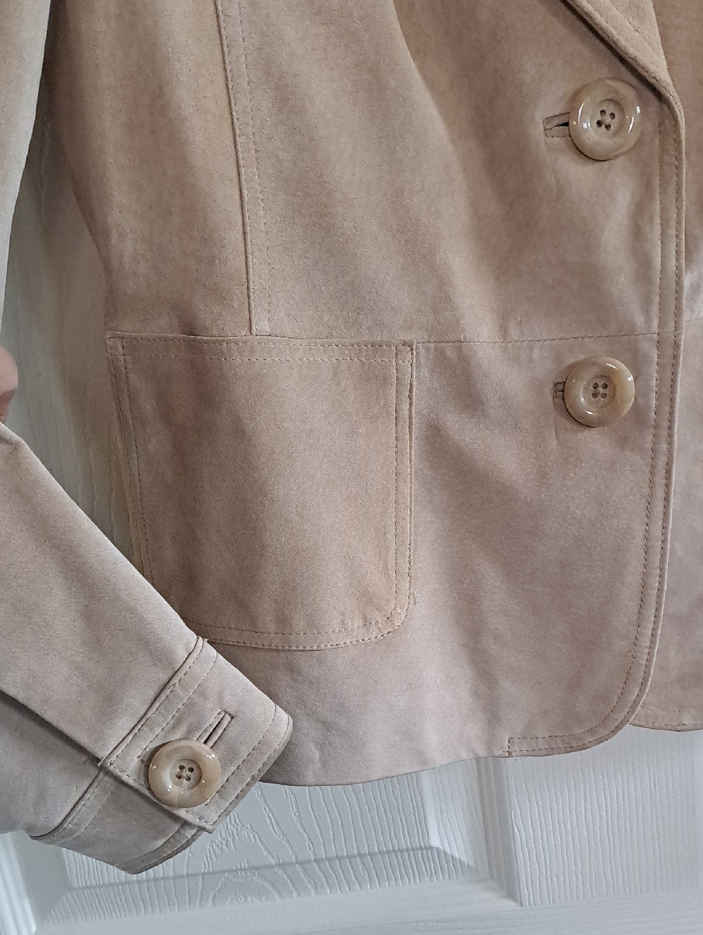 Mossimo Genuine Suede Leather Y2K Classic Soft Beige Tailored Blazer Jacket - Picture 5 of 13